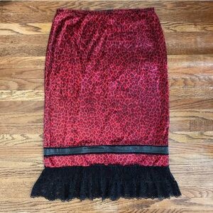 Vintage Y2K Tripp NYC Punk Goth Rockabilly Red Leopard Velvet Pencil Skirt LG